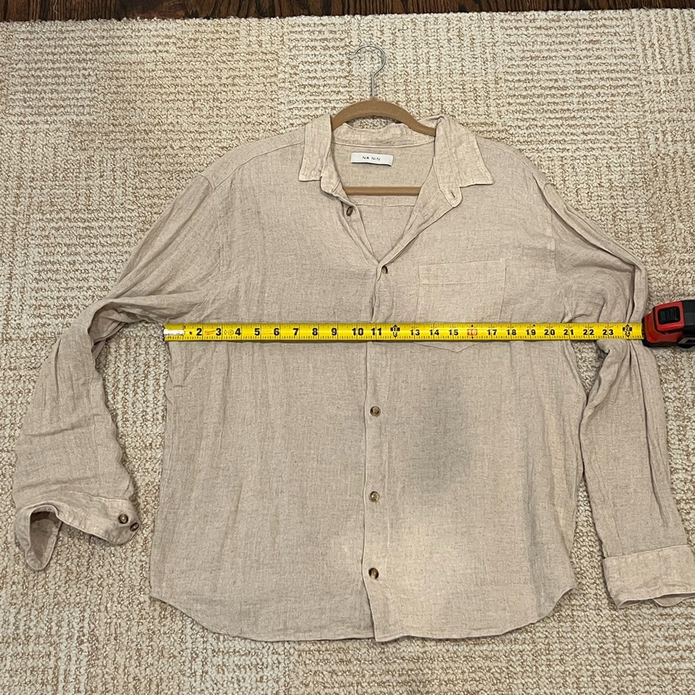 Light Beige Button-Down Shirt - Relaxed Linen-Blend Top